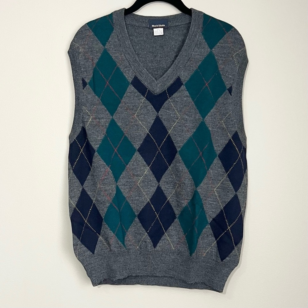 Virgin Wool Argyle Men's Sweater Vest L  Grandpacore Heritage Academia Classic